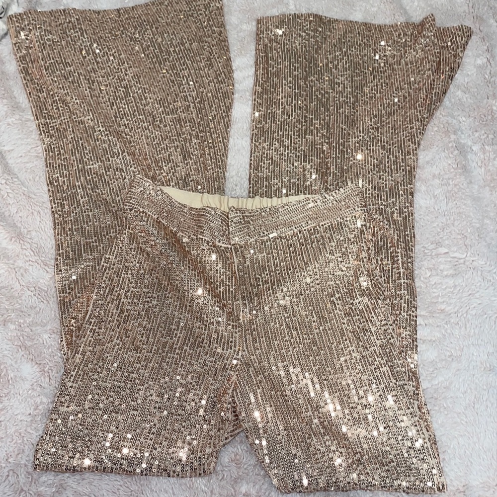 Rose Gold Flared Pants Western Fashion